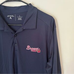 Atlanta‎ Braves Baseball Golf Polo Navy Blue Logo Antigua Shirt Men's Large